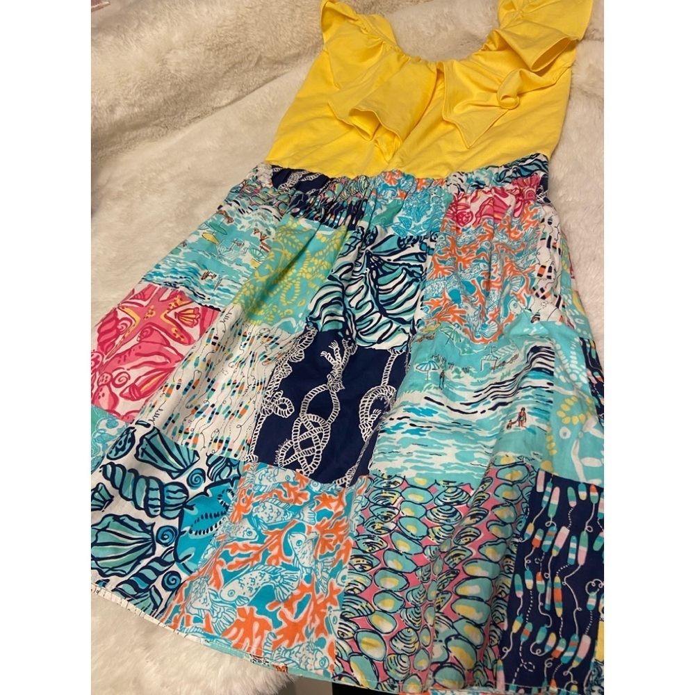 Lilly Pulitzer Yellow and Blue Patchwork Midi Dress - Picture 3 of 13